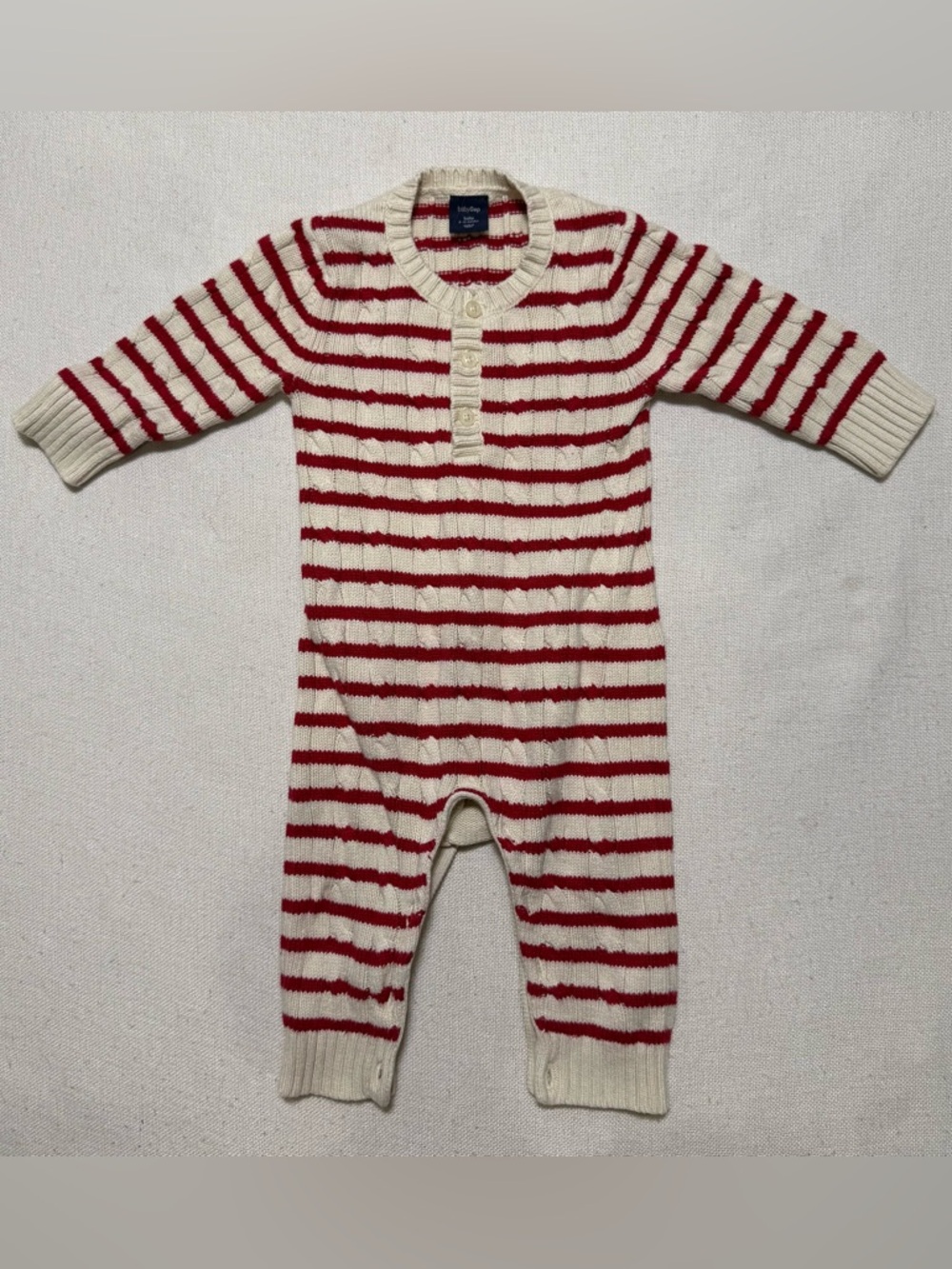 Gap Baby Striped Knit One Piece Sweater Bodysuit Jumpsuit Cream Red 6-12 Months